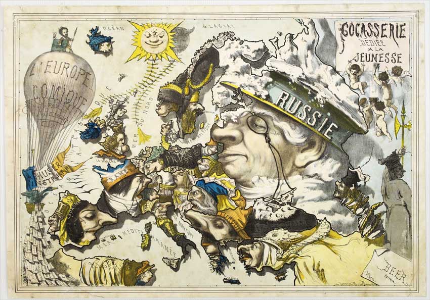 4 mai 1867, no. 599. Cocasserie dédiée à la jeunesse : l'Europe comique. Paris, lith. {Jannin}. CARICATURES Editeur: Beer. (ref.: 24470)
